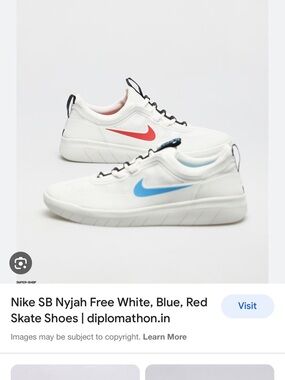 Nike White Sneakers with Blue Swoosh and Red Accent
